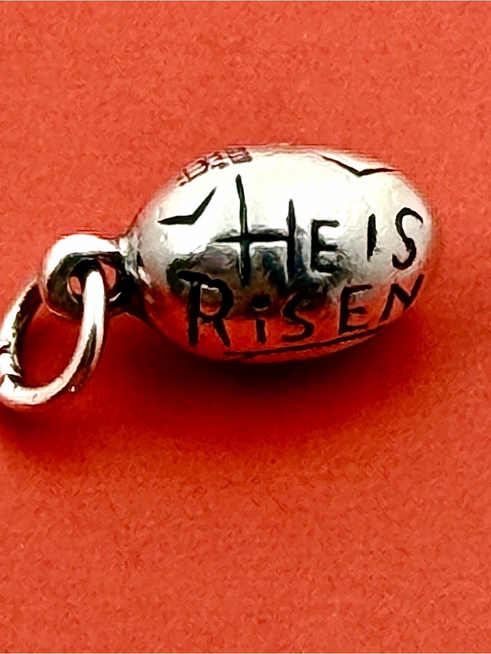 James Avery Sterling Silver 'He Is Risen' Oval Charm - Silver on Red